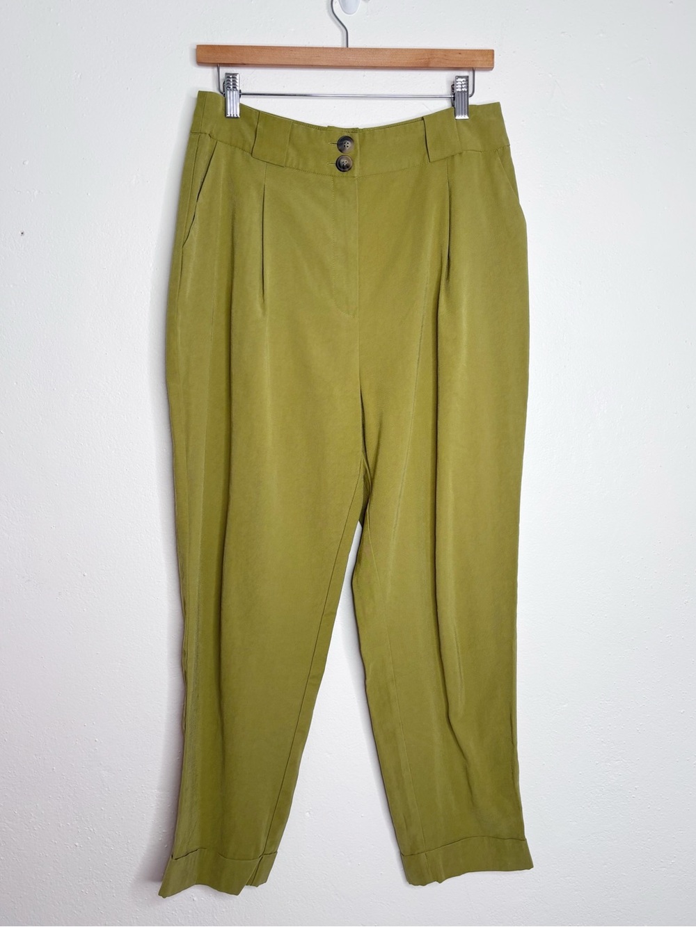 River Island Pleated Front Tailored Trousers Chartreuse Green Size 8 EUC